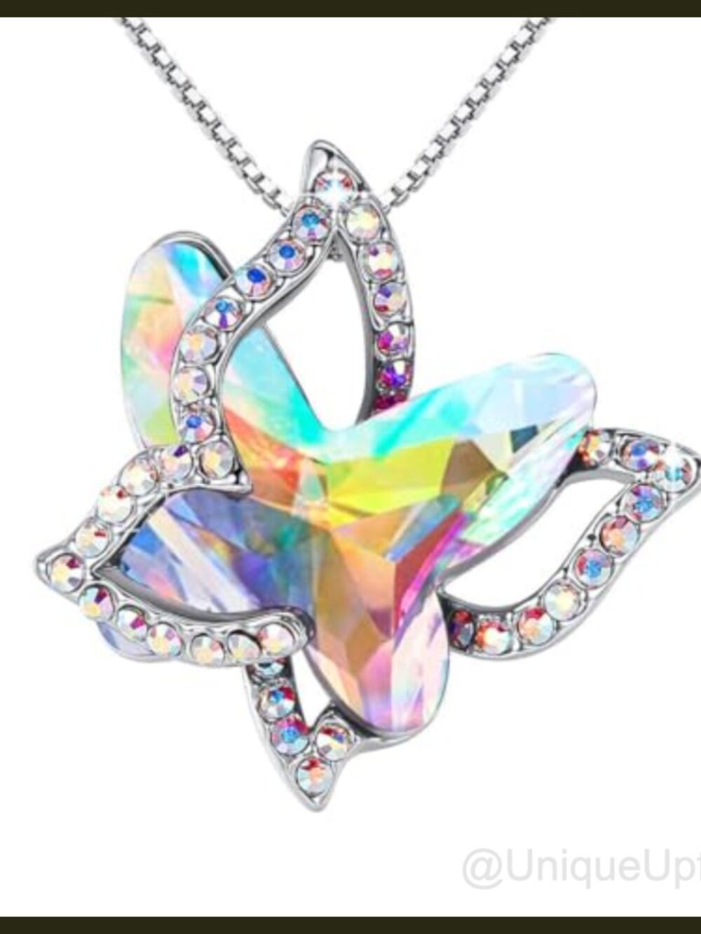 Butterfly Birthstone Crystal Pendant Necklace Silver Tone 18+2 Extender